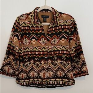 SilkLand Earthy Tones Patterned/Beaded Jacket/Top Size M
